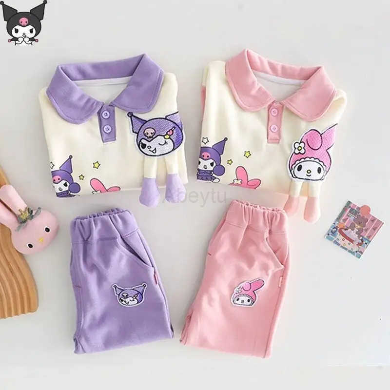 Sanrio Hello Kitty SweatshirtSet Girls Kawaii Y2K Anime Childrens Clothing Casual Athleisure Warm Winter Oversized Kpop Pants H251216