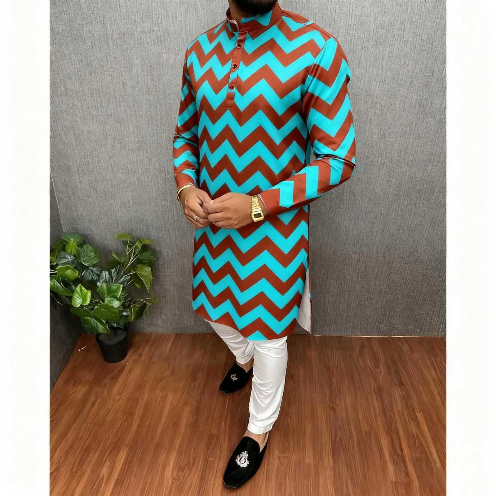 New Men Digital Printed Kurta Vardha Regular Fit Mandarin Collar Long Suitable National Style Muslim Clothes Moroccan Thobes Men W251216 - view 7