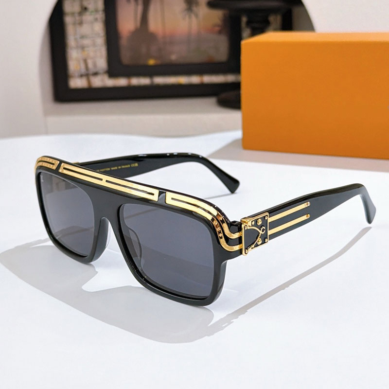 Millionaires Square Sunglasses Men Designer Black Acetate Square Frame Gold Enamel Hinge Modern Fashion Style Sunglasses Z2880 with box