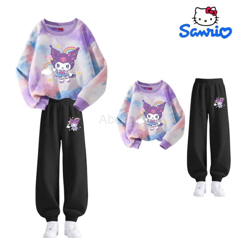 Sanrio Baby Girl Clothes Set Autumn Kid Cute Kunomi Printed Sweatshirts Pullover Tie Dye TopPants 2pcs Suit Children Tracksuits H251216