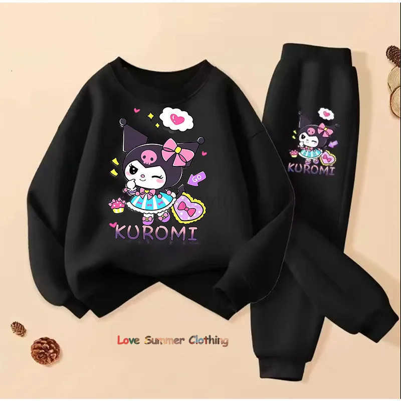 Sanrio Spring Autumn kuromi Children Clothing Sets Cartoon Kuromi Print Girls Sweatshirt 2pcs Suit Thin Kids Tracksuit H251216