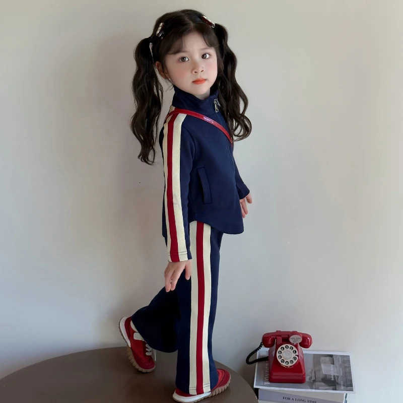 Sanrio Girl Clothes Set Autumn Kid Sweatshirts Pullover Cute Hello Kitty Zipped Top Striped Pants 2pcs Suit Children Sweet Tracksuits H251216