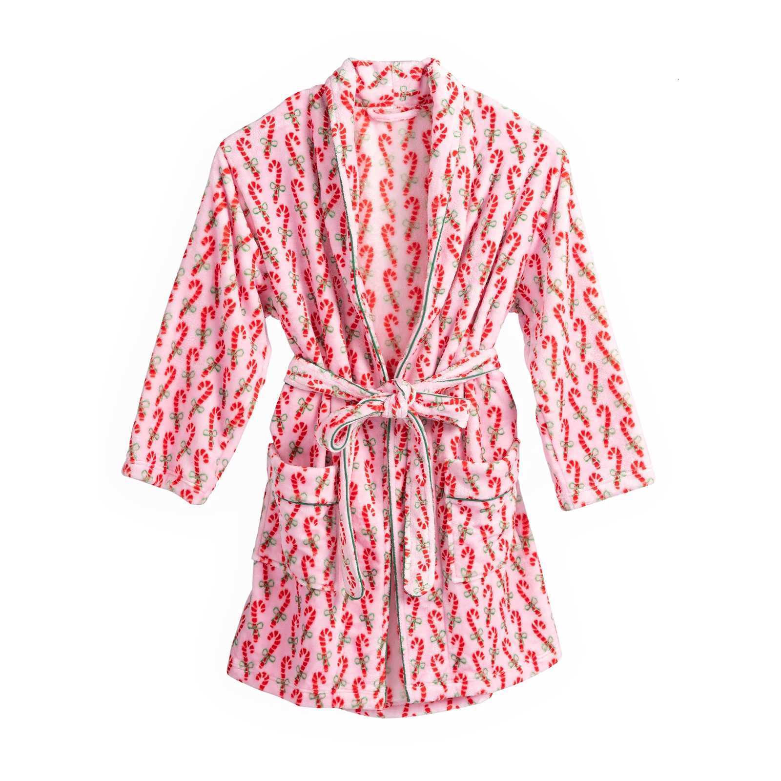 Warm Flannel Robe Women Winter Plush Sleepwear Long Sleeve Lapel Tie-up Stripe Heart Candy Triangle Prints Bathrobe Kimono Robe C251216