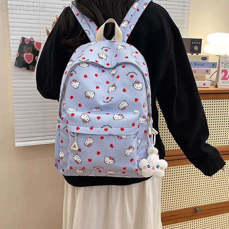 Sanrio 2025 Miniso Hello Kitty Travel Bag Kawaii Large Capacity Student Backpack Ins Korean Cartoon Anime Birthday Gift H251216