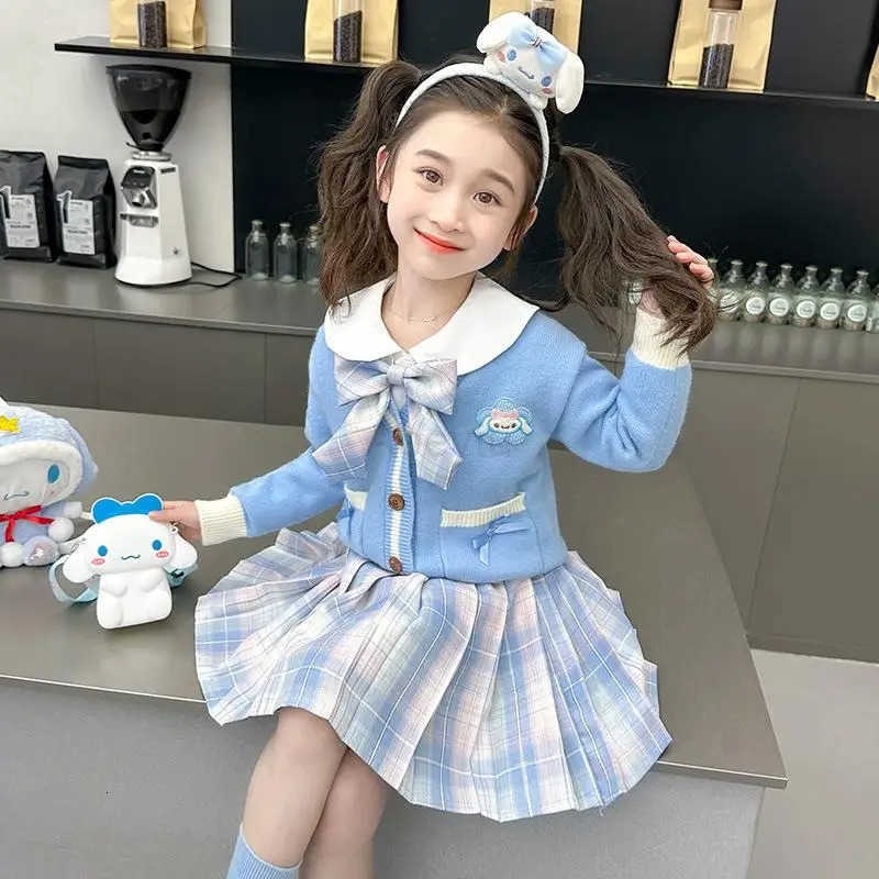 Sanrio Anime Girl Cinnamoroll Jk Pleated Skirt Set College Style Skirt Child Coat Shirt Cotton Sweater Anime Cartoon Festival Gift H251216