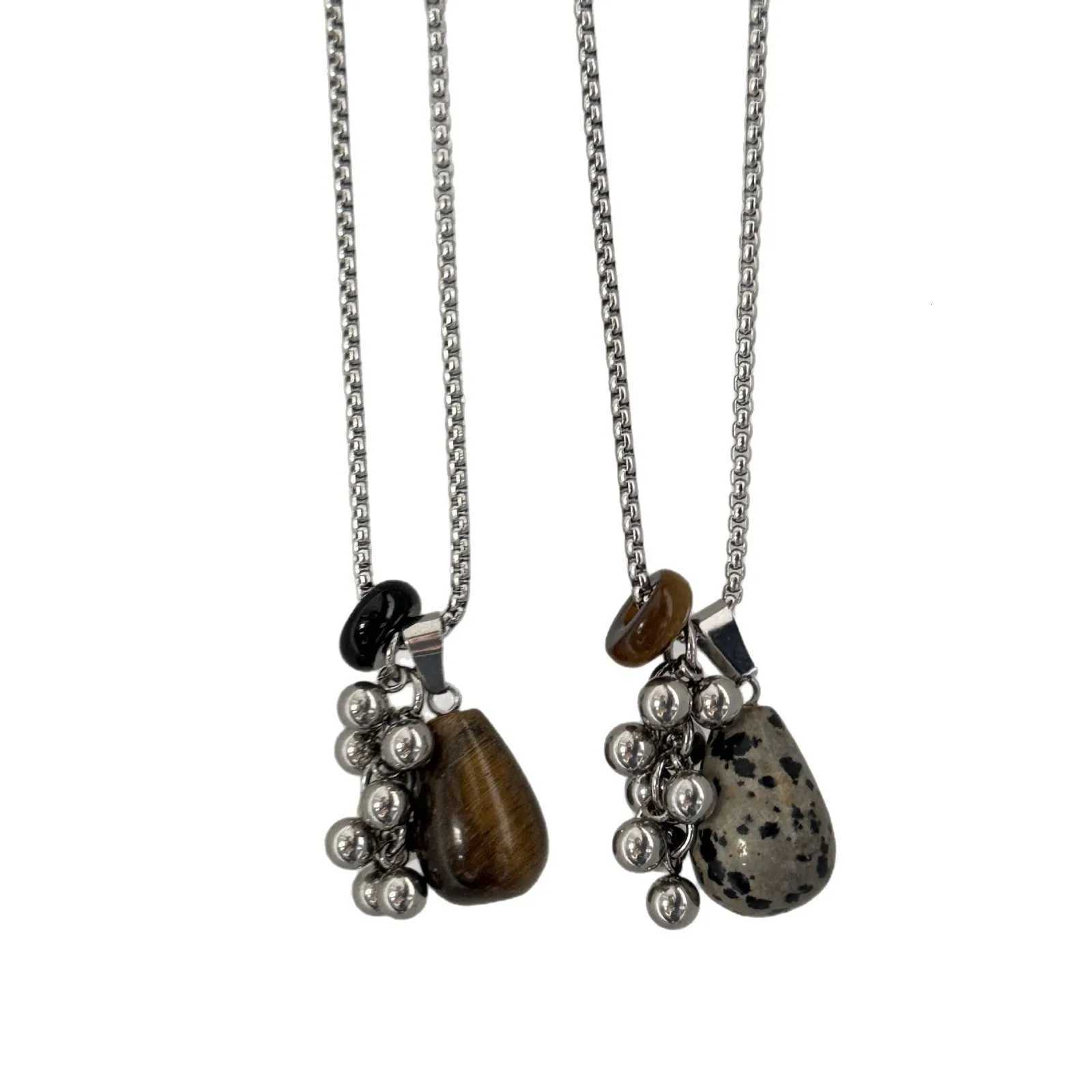 Natural Spotted Tiger Eye Stone Necklace for Women Vintage Water Droplet Grape Pendant Long Chain Necklaces Female Accessories M251216