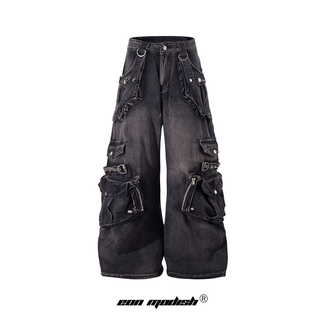 Ripped Baggy Jeans Oversized Pocket Zipper Washed Black High Waisted Y2k Jeans Men and Women Gothic Straight Leg Denim Pants 250920CJ