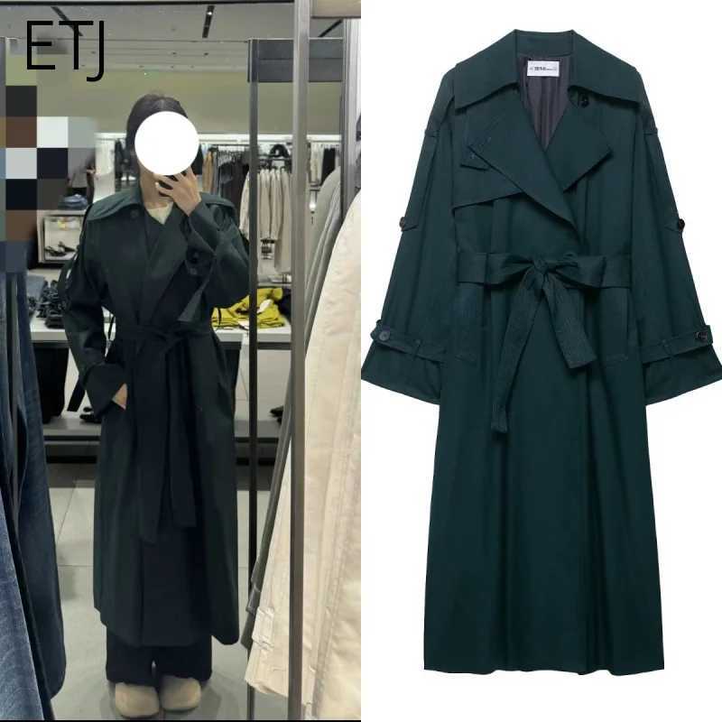 ETJ 2025 autumn winter new womens ZW series fashion street British style epaulettes decorated loose long trench coatT251216