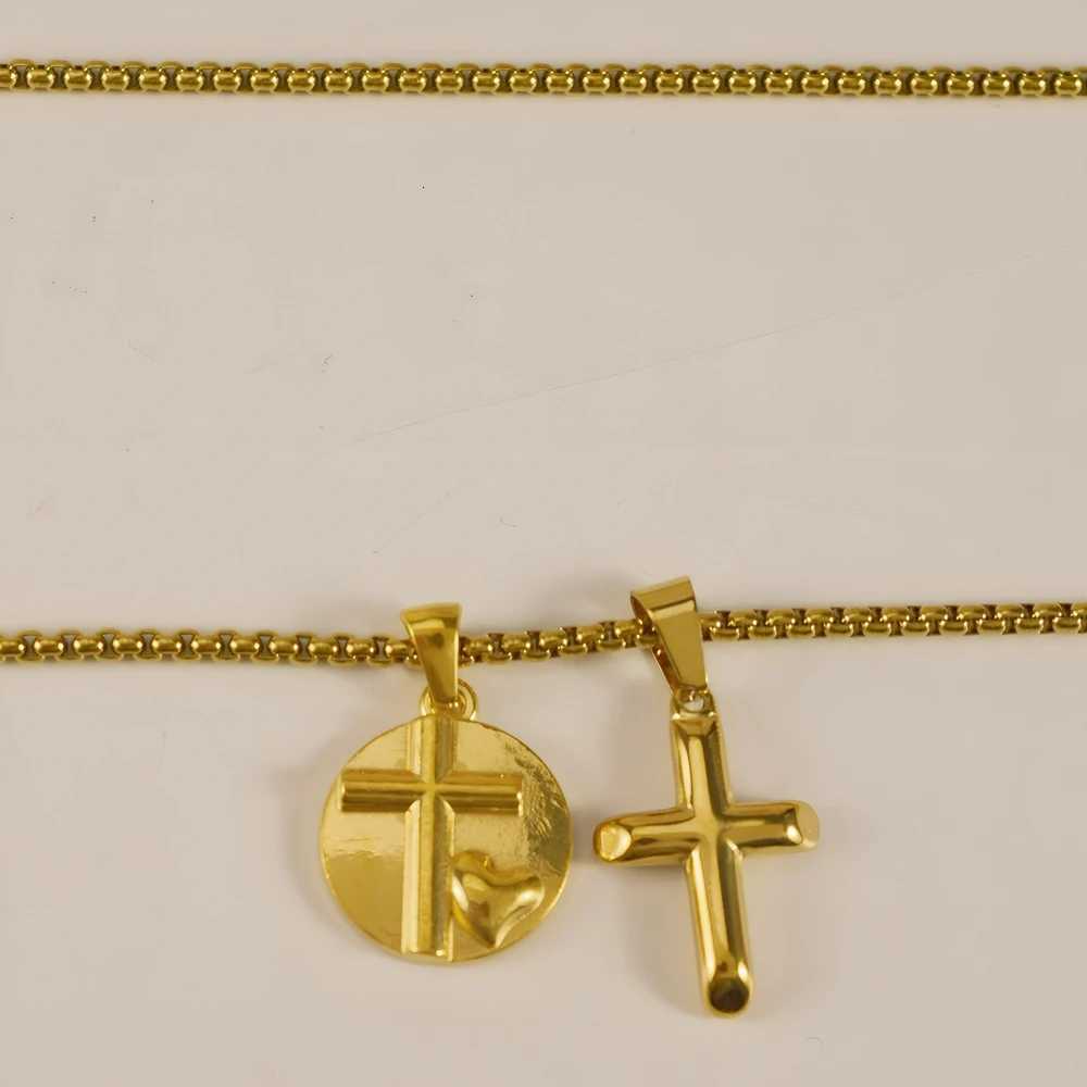 18k gold plated round necklace stainless steel necklace heart shaped cross pendant necklace for men and women M251216