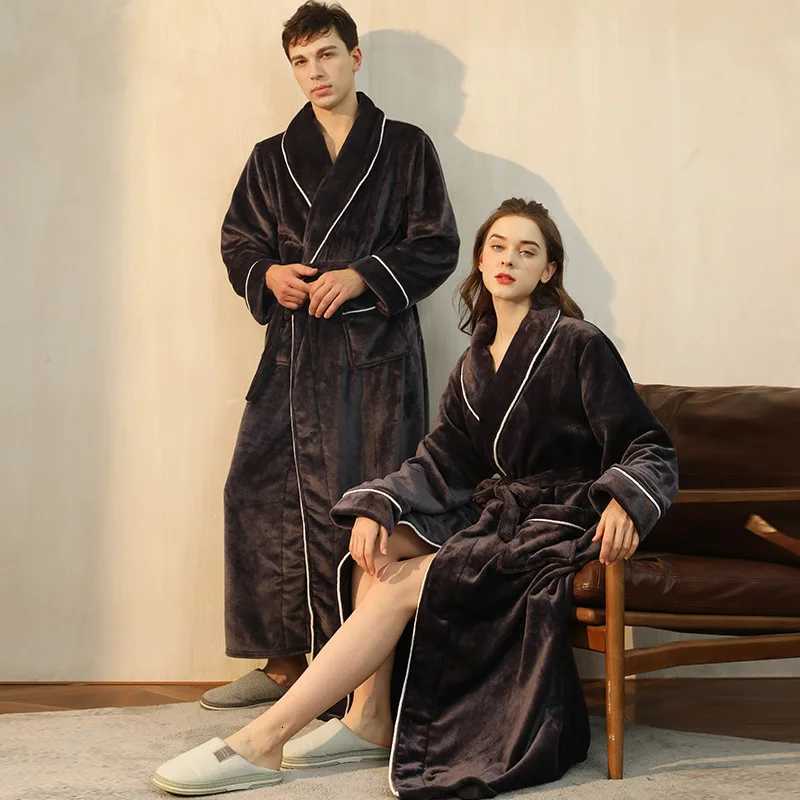Autumn Winter Plus Size Thickened Warm Couple Flannel Long Robe Sleepwear New Bathrobe Gown Coral Fleece Home Wear C251216