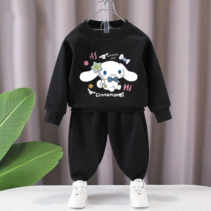 Sanrio Spring Autumn Childrens Casual Long Sleeve Sweatshirt Sets Boys Girls Pullover Pant 2pcs Suit Kids Sport Clothing Sets H251216