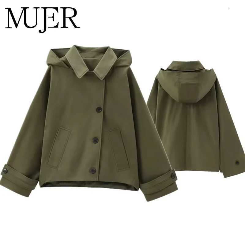 MUJER Hooded Womens Trench Coat Long Sleeve Womens Windbreaker New in Coats and Jackets for Women Winter Coats Woman TrenchT251216