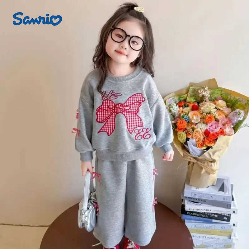 Sanrio Girl Baby Spring and Autumn 2-Piece Set Tops and Pants New Style Childrens Western Bow Hoodie Sweet Wide Leg Pants Girl Clothes H251216