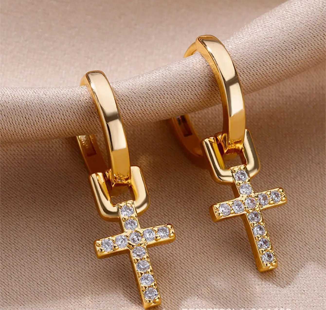 Zircon Cross Dangle Earrings For Women Girls Stainless Steel Cross EarringTrending Couple Wedding Aesthetic Jewelry aretes G251216