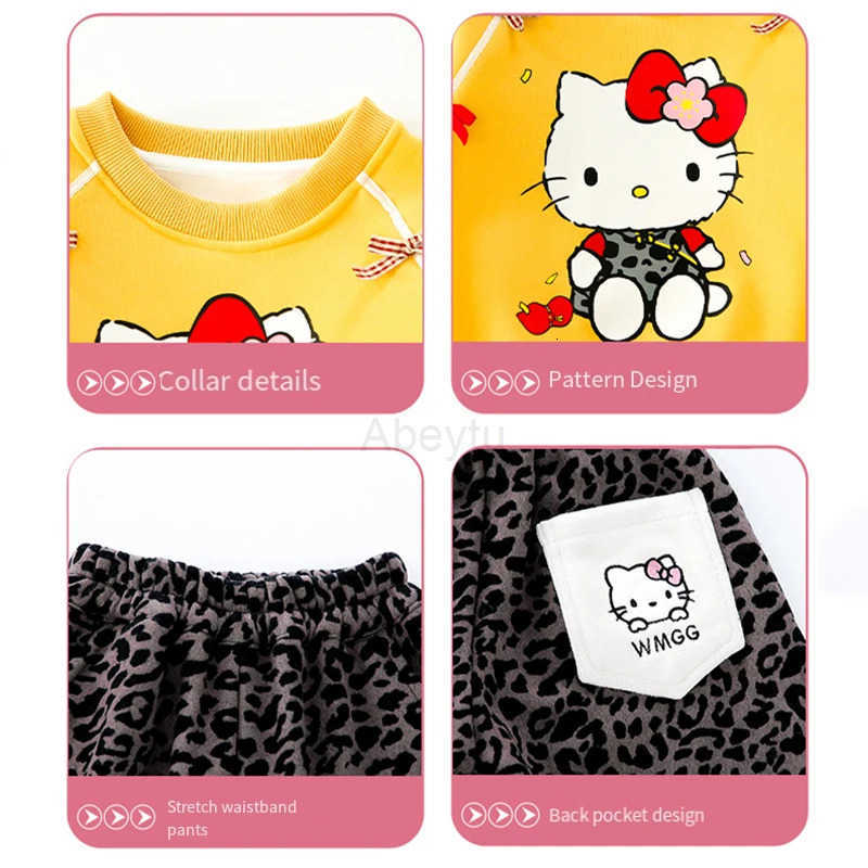 Sanrio Anime Hello Kitty Girl Long Sleeve Pants Set Winter Hoodless Sweatshirt Pants Kids Velvet Top Sports Pants Student Casual Wear H251216
