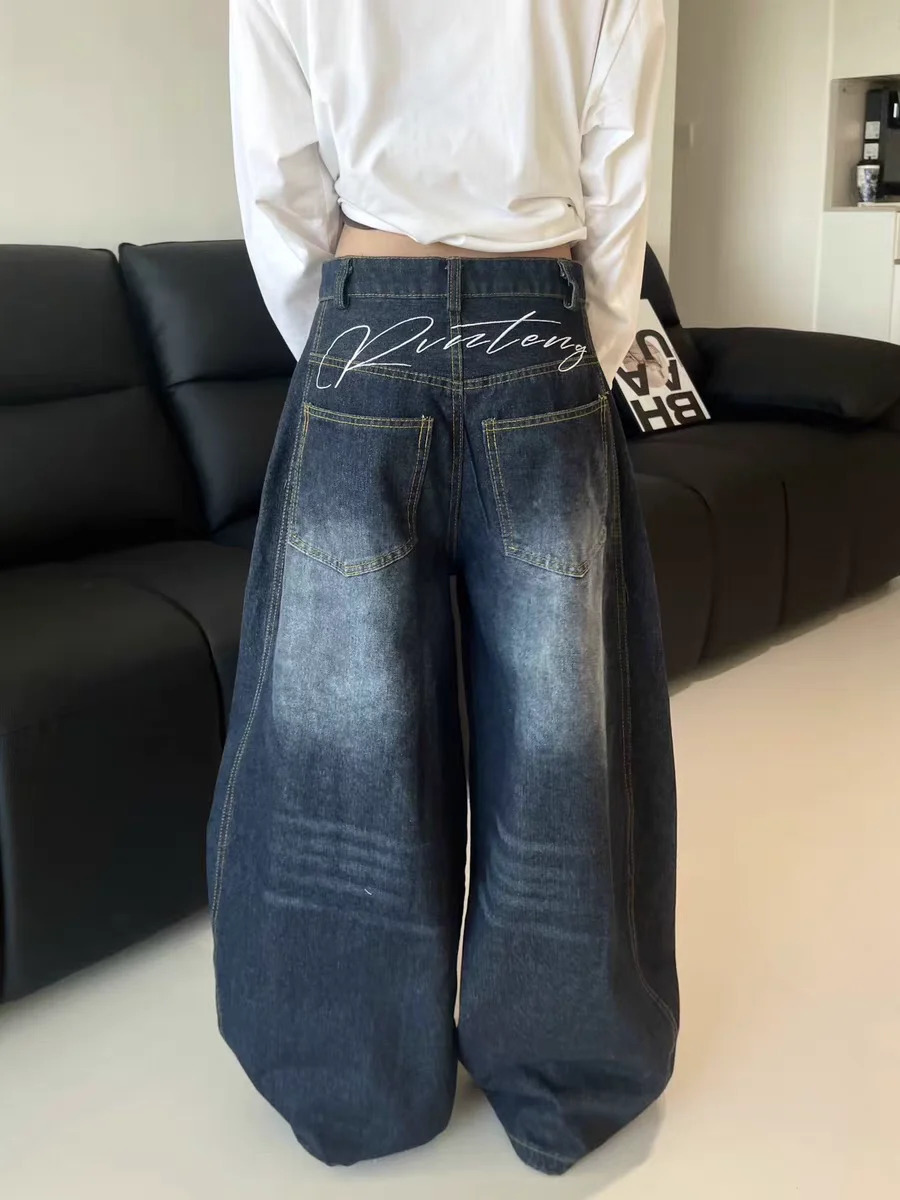 Casual Womens Y2K Loose Baggy Jeans Blue Washed High Street Vintage Cargo Pants Wide Leg Oversized Trousers y2k pants Z260313