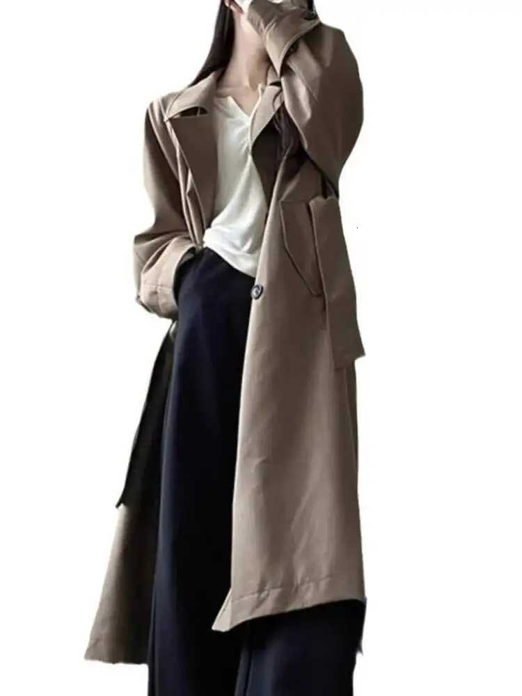 UCXQ Classic Solid Color Trench Female Turn Down Collar Double Breasted Lace Up Windbreaker 2025 Autumn New Tide 23Z3232T251216