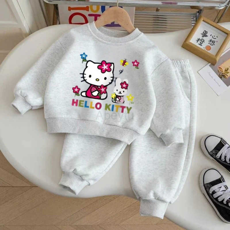 Sanrio Baby Girl Clothes Sets Autumn Kid Hello Kitty Printed Sweatshirts Pullover Top Trousers 2pcs Suit Children Sweet Tracksuits H251216