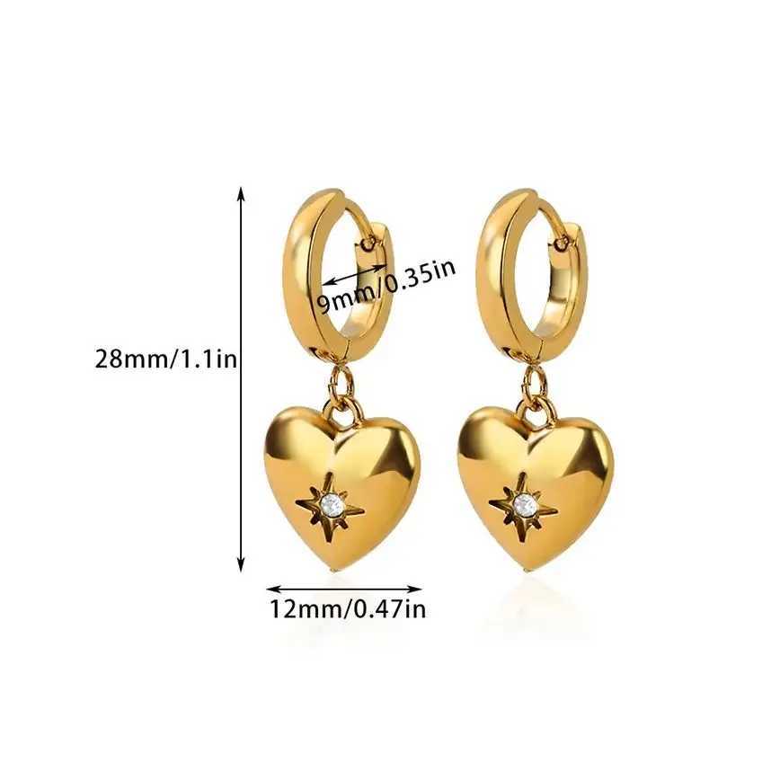 Zircon Heart Star Drop Earrings For Women Luxury Gold Color Stainless Steel Heart Earring Fashion Aesthetic Christmas Jewelry G251216