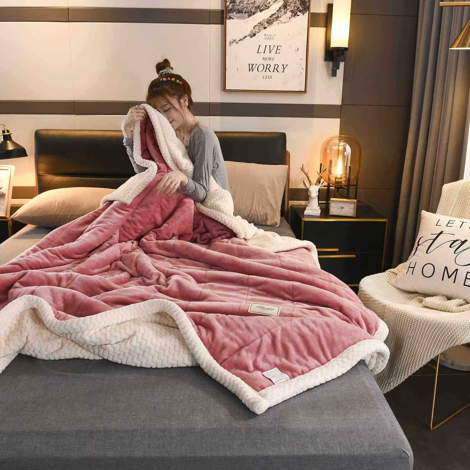 New three-layer padded composite fleece blanket 120/150/180/200cm 1PC air-conditioned room bedroom can be machine washed H251216 - view 4