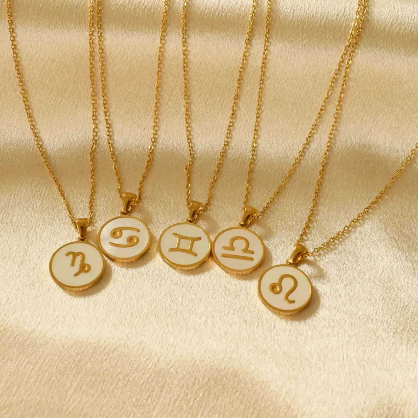 Hot Selling European and American White Round Brand Twelve Constellation Pendant Stainless Steel Simple Necklace M251216