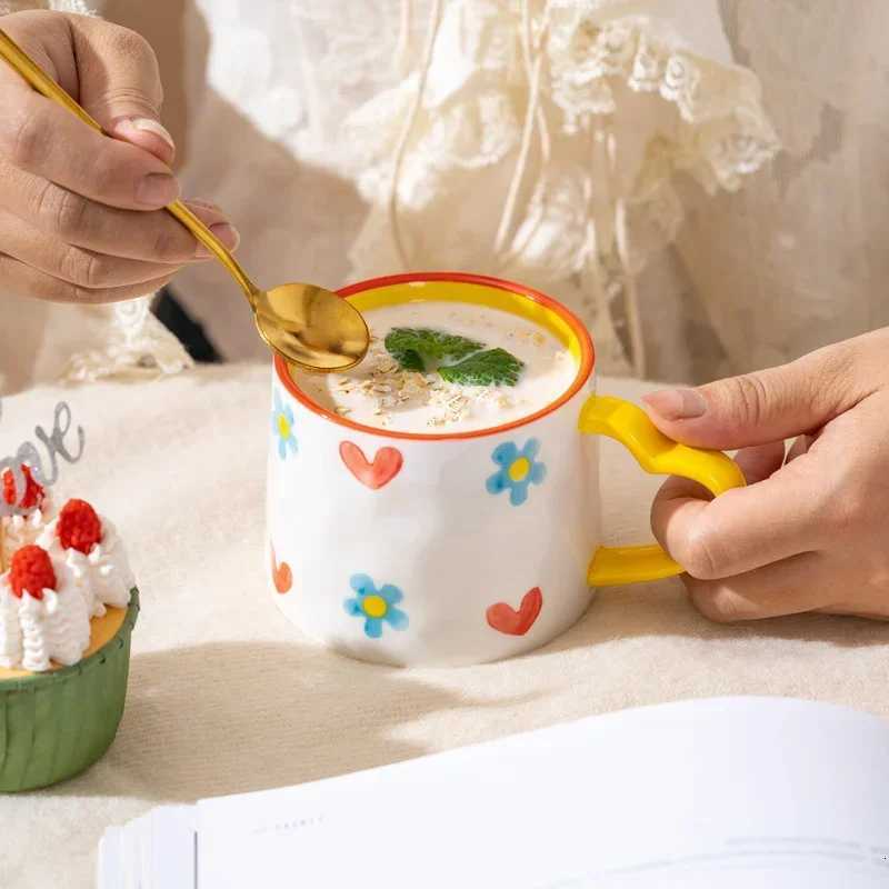 Cute INS style Ceramic g Creative Hand-Painted Love Coffee Cup Couples Cup Breakfast Milk tea g Vntines Day Gift H251215