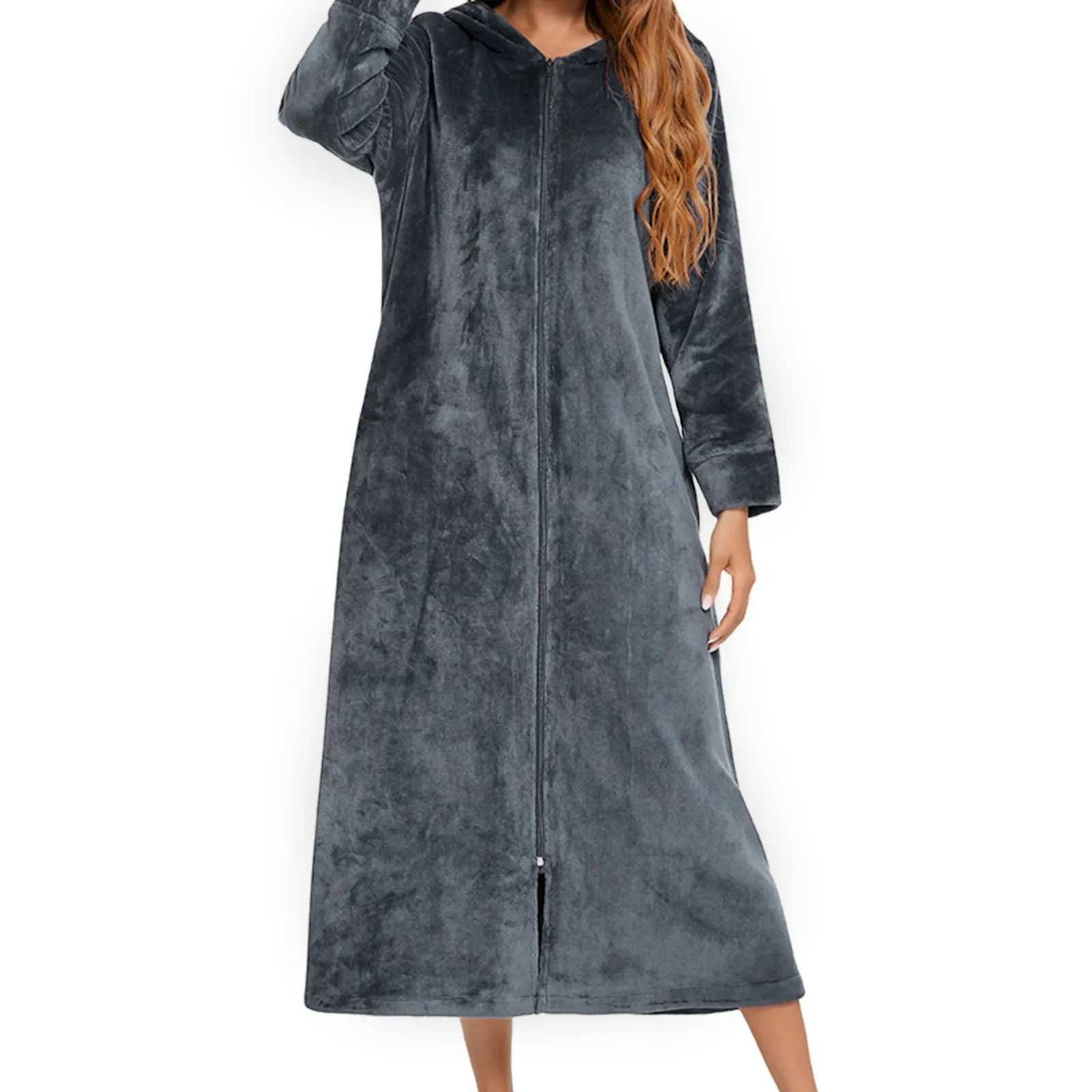 Womens Long-Sleeved Flannel Robe Autumn/Winter Cardigan Hooded Zipper Unisex Robe Pajamas Couples Outfit Hooded Plush Bathrobe C251216