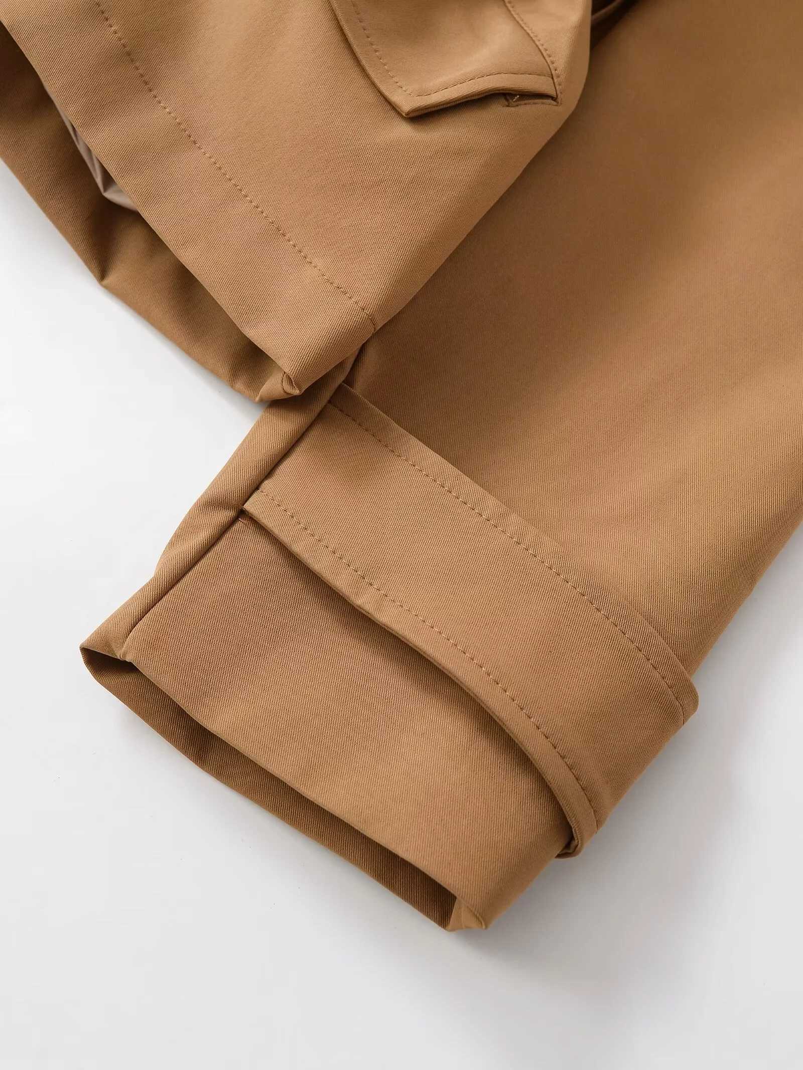 2025 Winter New Womens Casual Fashion Simple Style Stand Collar Long Sleeve Short Trench Coat with Belt and ButtonsT251216