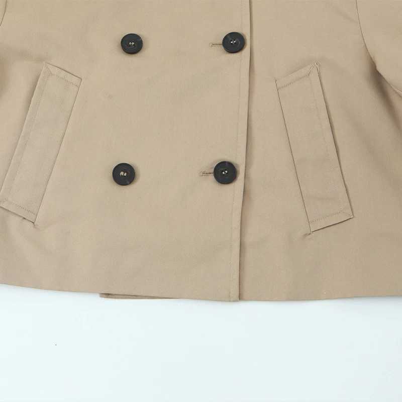 Willshela Women Fashion Khaki Double Breasted Short Trench Jacket Vintage Notched Neck Long Sleeve Female Chic Lady Coat OutfitsT251216