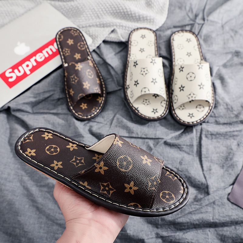 Bestselling 2026 summer new design home indoor wooden floor silent couple slippers fashionable printed unisex Cool Slipper black and white Free Shippi