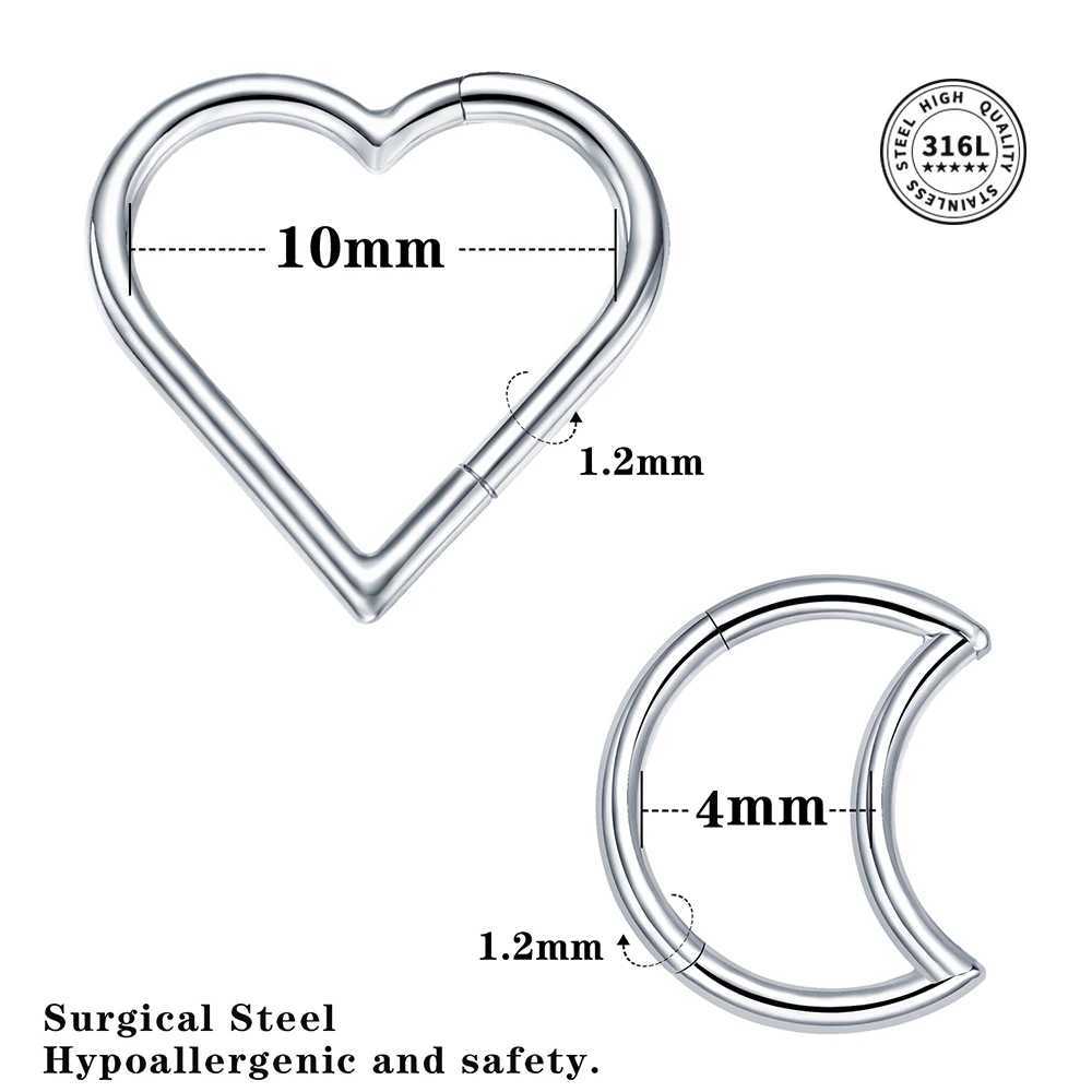 Heart Daith Piercing Jewelry Hypoallergenic Stainless Steel Clicker Hoop Rook Cartilage Helix Earrings Nose Ring 16G G251216