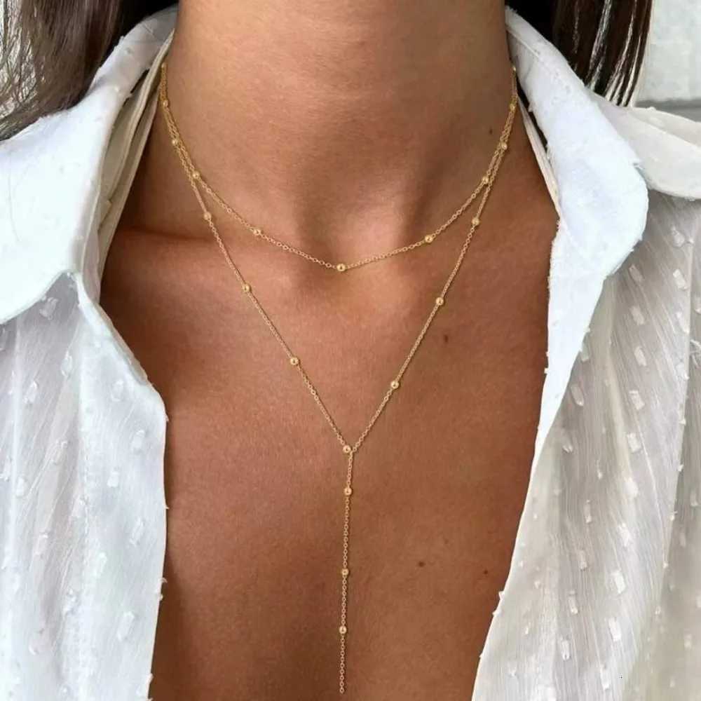 Fashion Gold Color Y-Shaped Pendant Necklaces for Women Girls Luxury Cubic Zirconia Long Tassel Dangle Choker Jewelry 2025 Gifts M251216