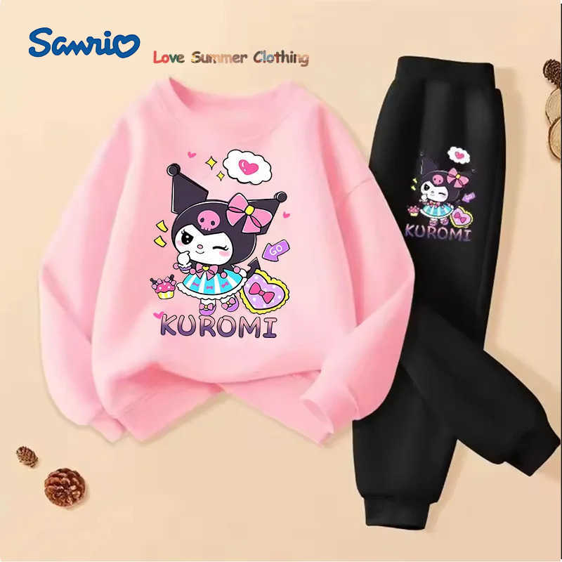 Sanrio Spring Autumn kuromi Children Clothing Sets Cartoon Kuromi Print Girls Sweatshirt 2pcs Suit Thin Kids Tracksuit H251216