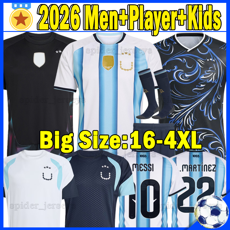 XXXL 4XL 2026 Argentina Soccer Jerseys MeSsI L.MARTINEZ J.ALVAREZ ALMADA World Cup Football Shirts Long sleeves Player Version Men Uniforms 25 26 goalkeeper Kids kits
