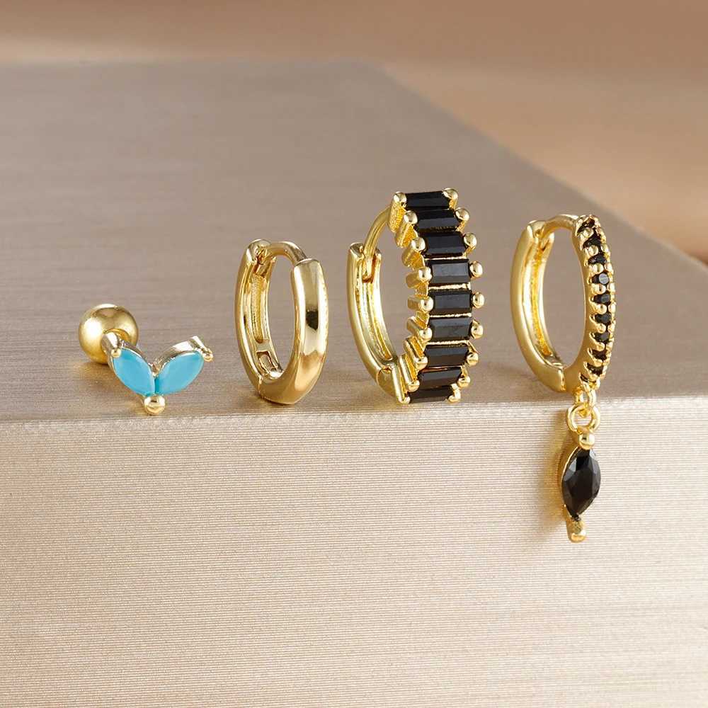 4PCS/Set Classic Little Crystal Flower Stainless Steel Earrings for Women Personality Square Pendant Earring Piercing Jewelry G251216