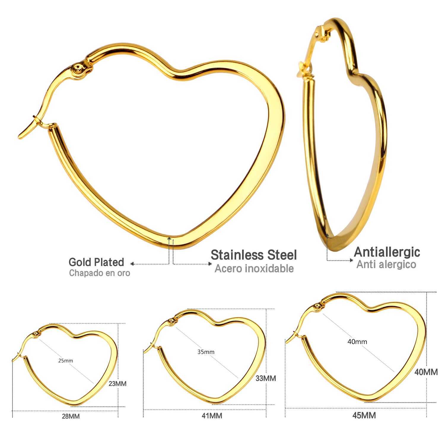LUXUSTEEL New Big Heart Hoop Earrings Women Accessories Gold Color Size 25mm 35mm 45mm Earrings Fashion Jewelry Stainless Steel G251216