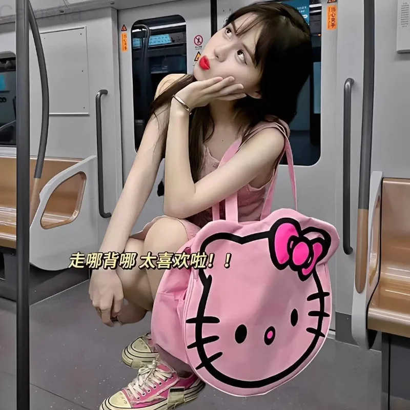 Sanrio Kawaii Oxford Cloth Hello Kitty Handbag Harajuku Girls Accessories Backpack Portable Large Capacity Travel Storage Bag Gift H251216