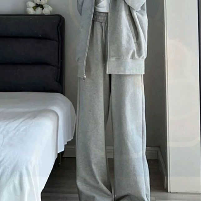 Knit Jacket Trousers Lady Set Hooded Zipper Jackets High Waist Straight Long Pants Casual Versatile Womens Sets W251104