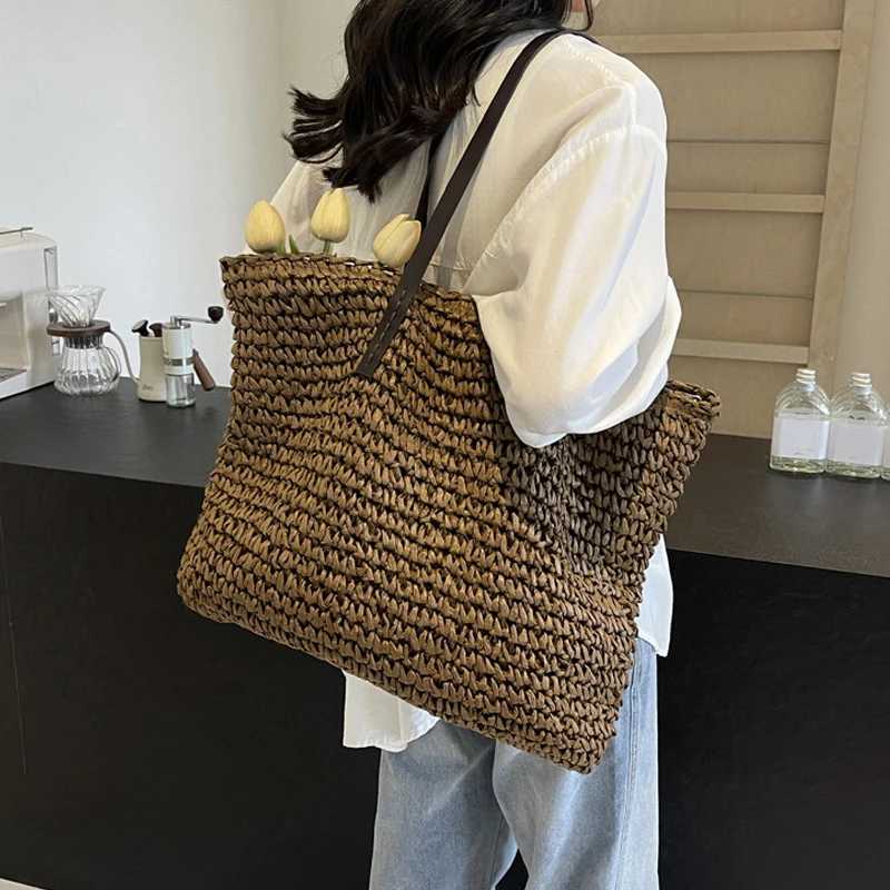 Straw Woven Tote Bags Casual Large Design Capacity Handbag Beach Shoulder Simple Womens Bag Shopping Summer bolsos M251216