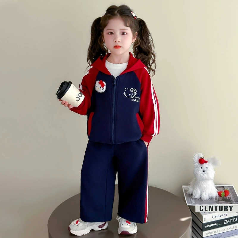 Sanrio Baby Girl Clothes Set Autumn Kid Sweatshirts Hooded Top Pants 2pcs Suit Children Tracksuits Outfit Fashion Baseball Uniform H251216