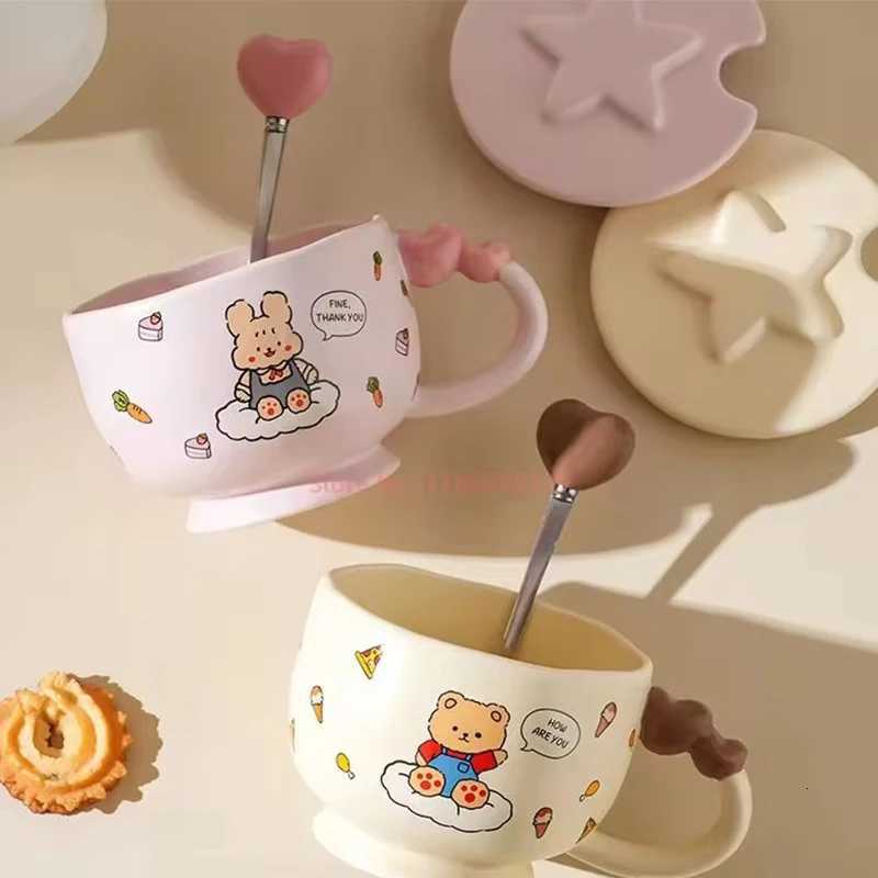 High-Color Ceramic g Household Exquisite Cartoon Cup With Lid And Spoon Summer Cute Water Cup Afternoon Tea Birthday Gift H251215