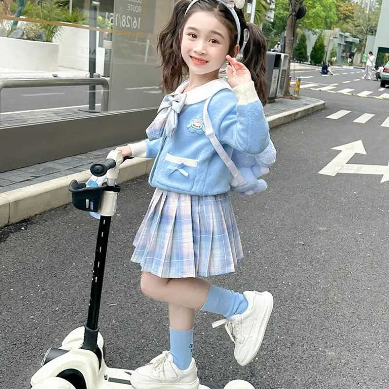 Sanrio hot Cinnamoroll Cartoon Knitted Cardigan Suit Skirt Spring Autumn Cute Sweet Girls Jk Uniform Suit Three Piece Set New H251216