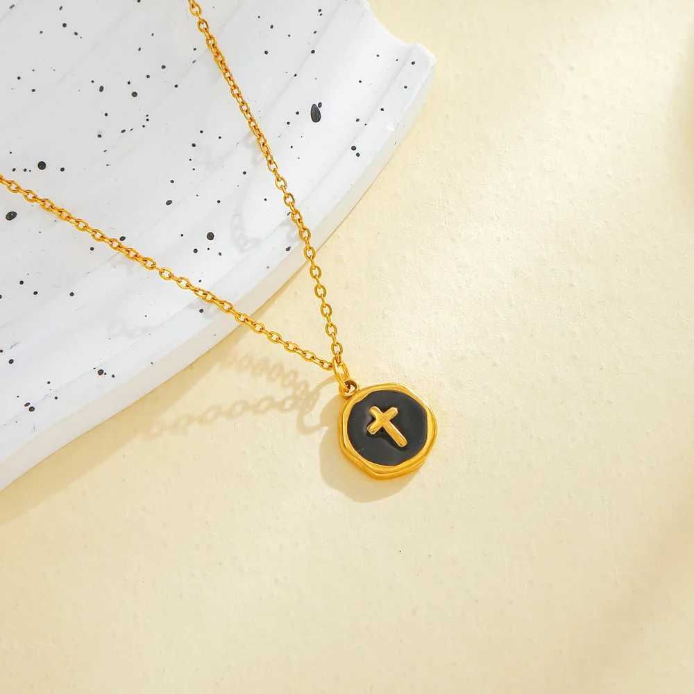 Multi Color 18K Gold Plated Necklace Stainless Steel Enamel Cross Pendant Charm Necklace for Women Men M251216