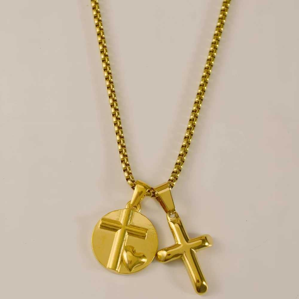 18k gold plated round necklace stainless steel necklace heart shaped cross pendant necklace for men and women M251216