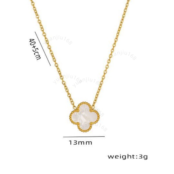 Lucky Necklace for Girls, double-sided 13MM four-leaf clover necklace, titanium steel 18K gold simple pendant collarbone chain