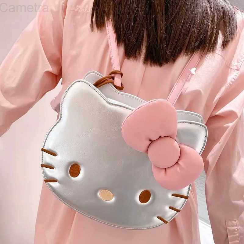 Sanrio Hello Kitty Tote Bag For Women Cartoon Kitty PU Leather Backpack Large Capacity Shoulder Bag Handbag Student School Bag H251216