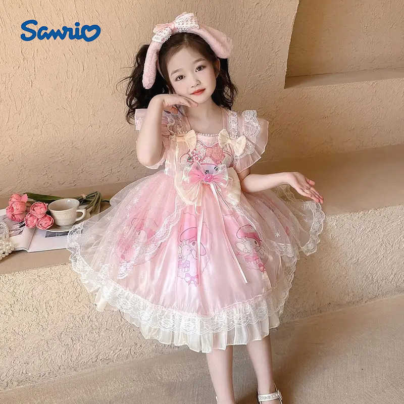 Sanrio Girl My Melody Princess Dress Kawaii Kids Lolita Cinnamoroll Yarn Skirt Children Clothing Ceremonial Dress Birthday Gift H251216