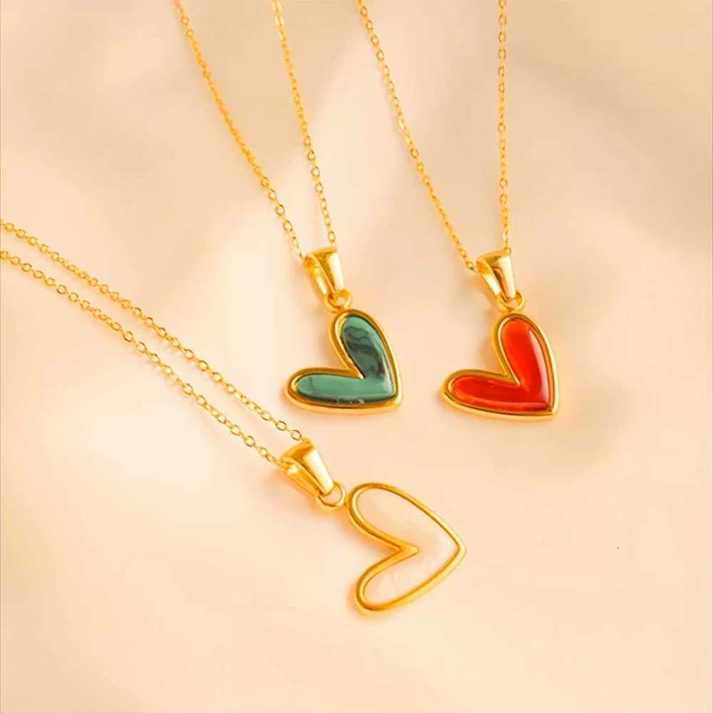 StainlESS Steel Sweet Heart Pendant Necklace Jewelry for Women Girls Gold Color Chain AccESSories Party Gifts M251216