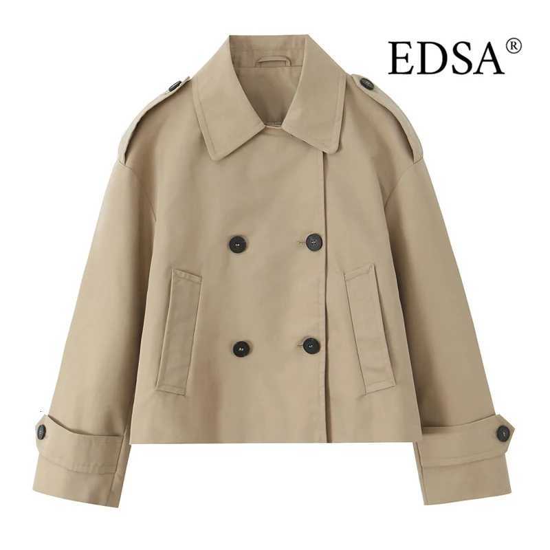 EDSA Women Double Breasted Cropped Trench Jacket Long Sleeves for Female Autumn Winter OuterwearT251216
