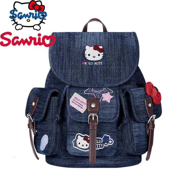 Sanrio New Denim Backpack Fashionable High Quality Womens Drawstring Backpack Cartoon Versatile Large Capacity Girls Storage Backpack H251216